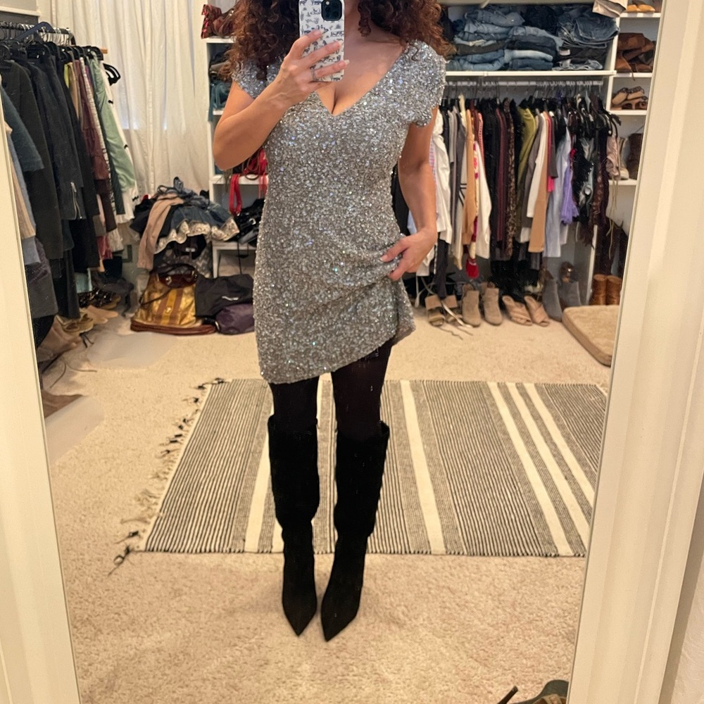 Parker sequin and pearl mini shift dress Size M